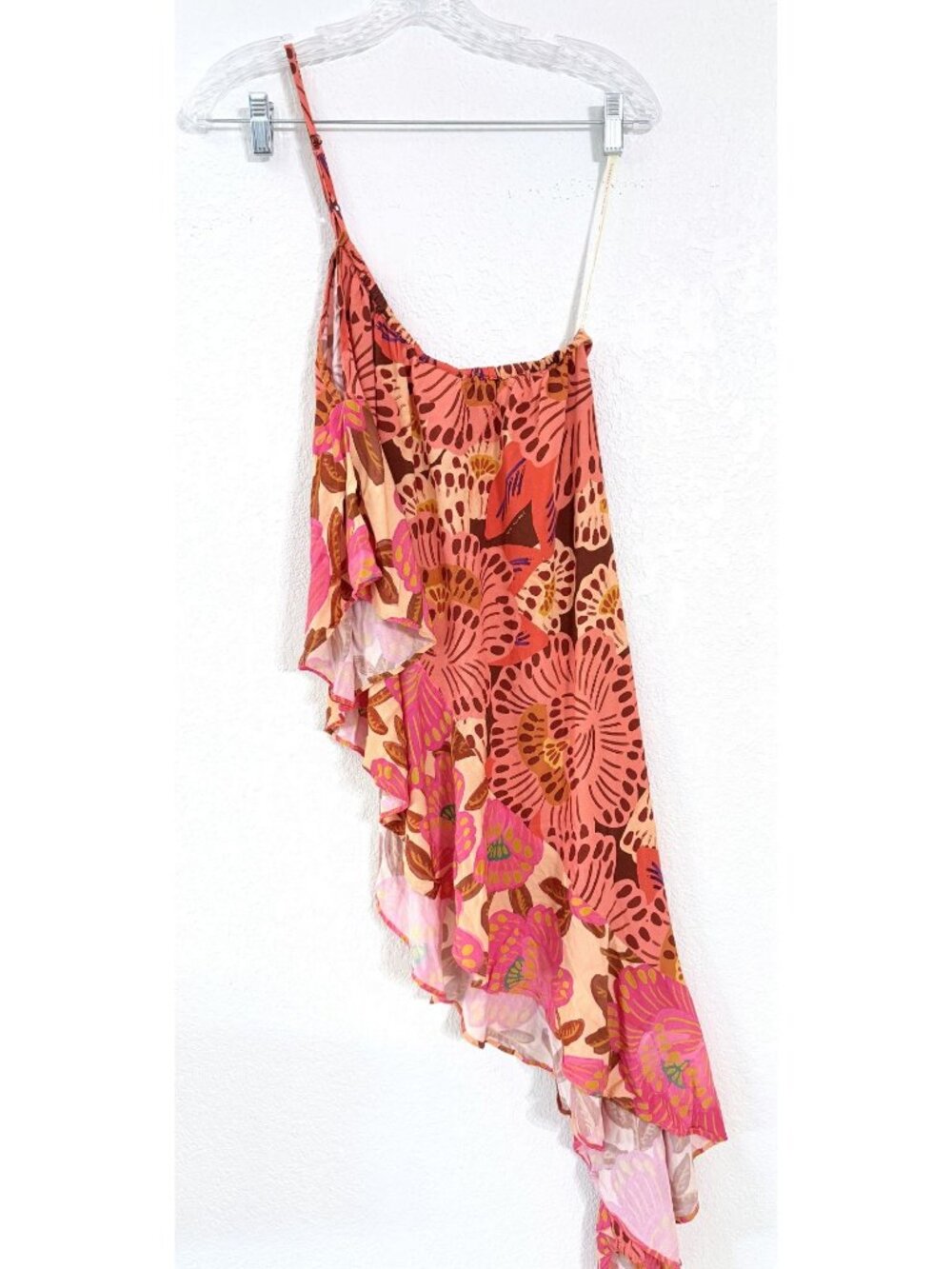 Farm Rio Asymmetrical Ruffle One Shoulder Tank - Medium - Pink & Red - Picture 3 of 5